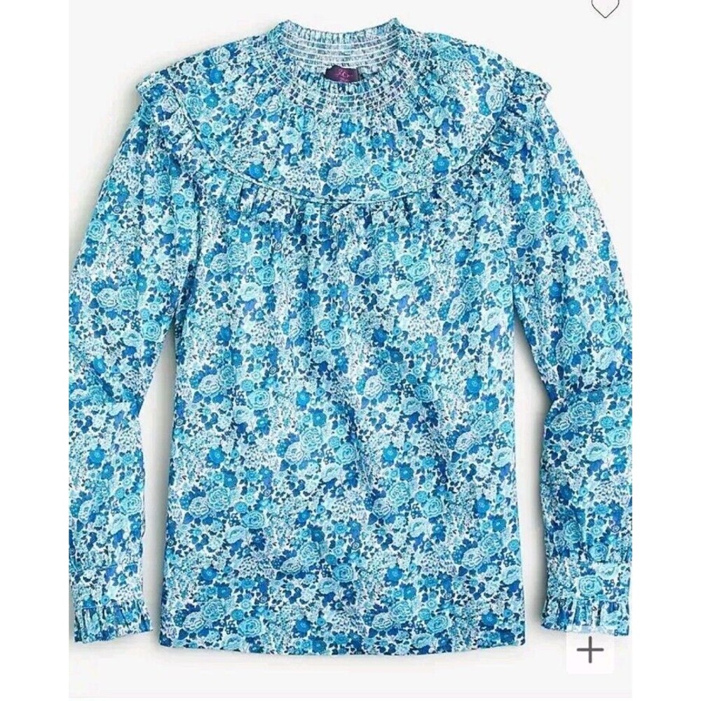 J.CREW Smocked Popover Top Liberty Elysian Day Floral Ruffles AU237 Size XXS
